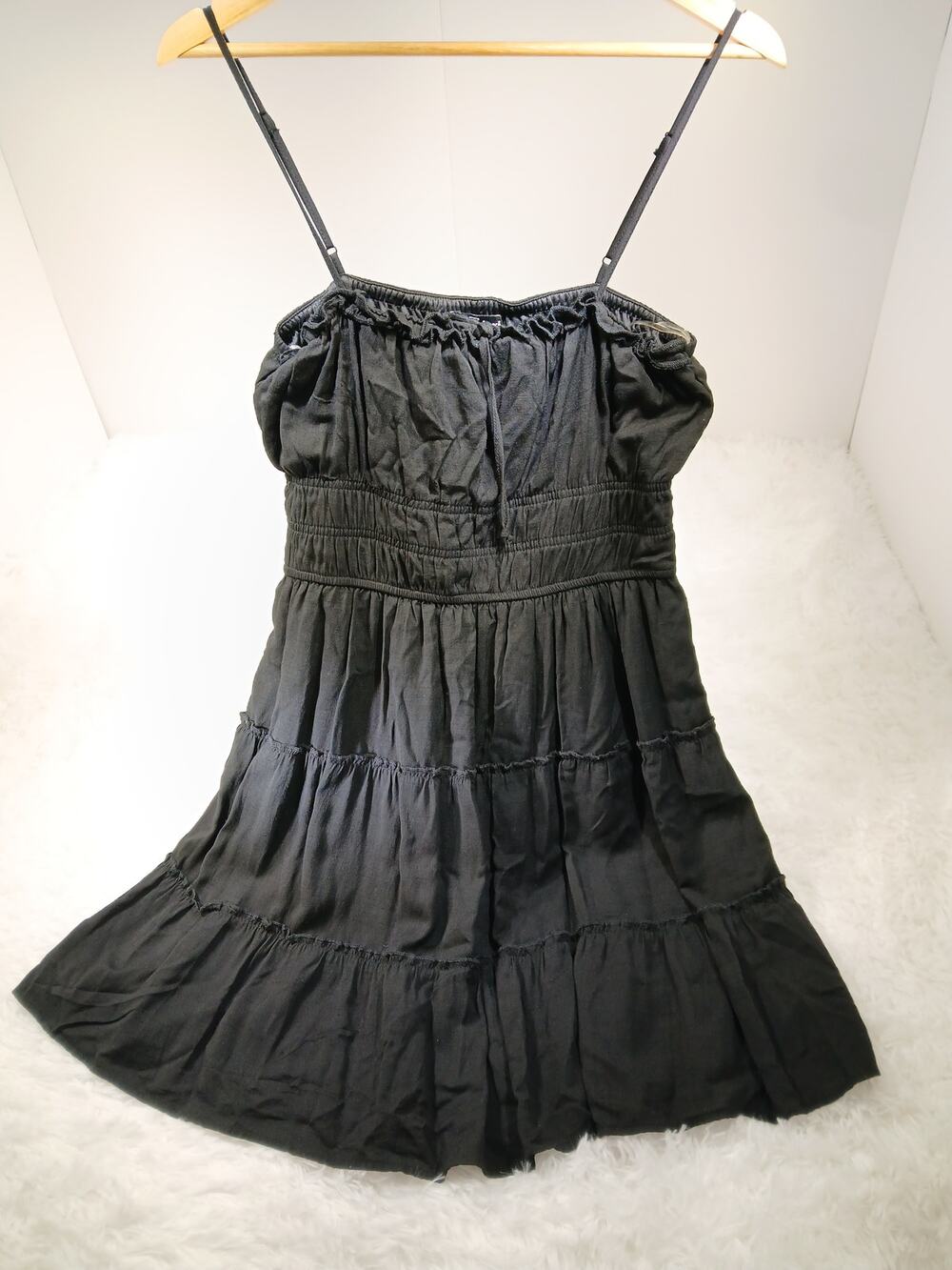 Trixxi Black Smocked Tiered Mini Dress- Size Large